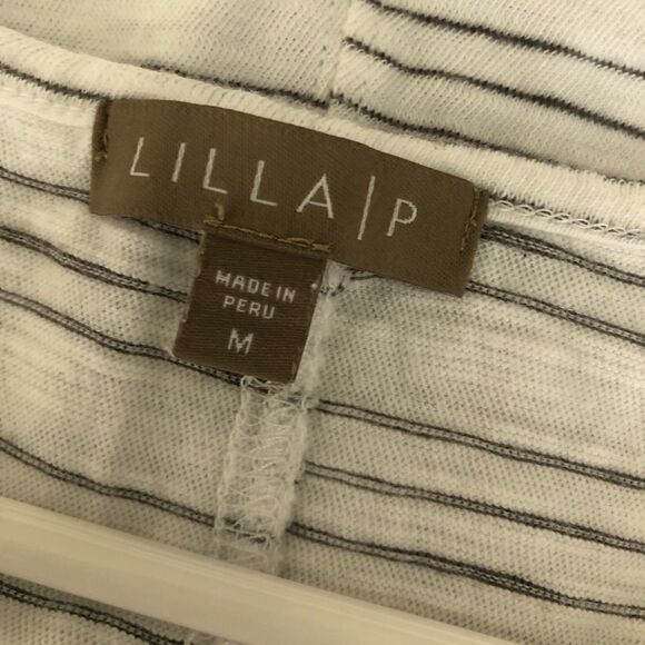 ANTHROPOLOGIE Lilla P White & Grey Stripe Tank Top/ Sz M - Picture 3 of 4